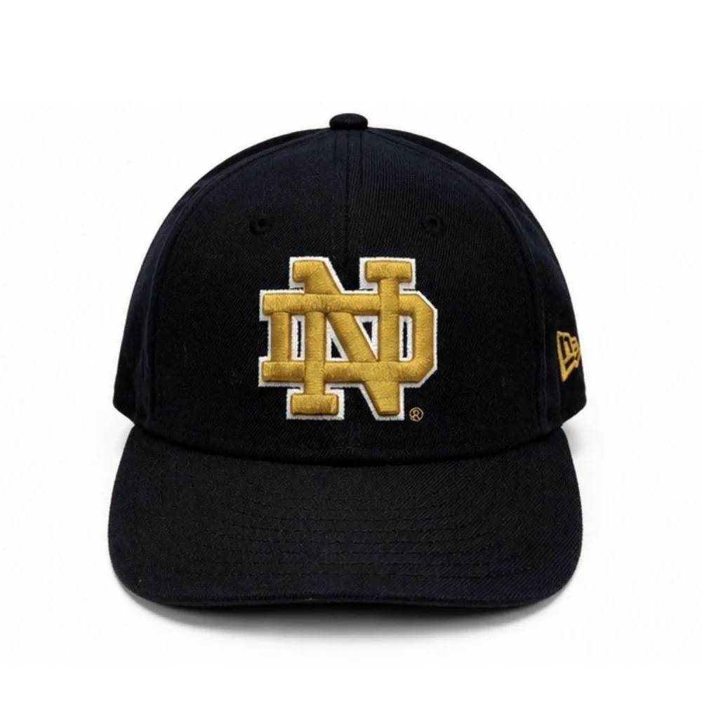 Notre Dame NCAA New Era 59FIFTY Fitted Hat Cap Navy Gold Size 6 7/8 Low Profile